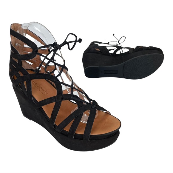 Gentle Souls Joy Black Leather Strappy Womens Wedge Sandals Size 8.5M - Picture 15 of 16